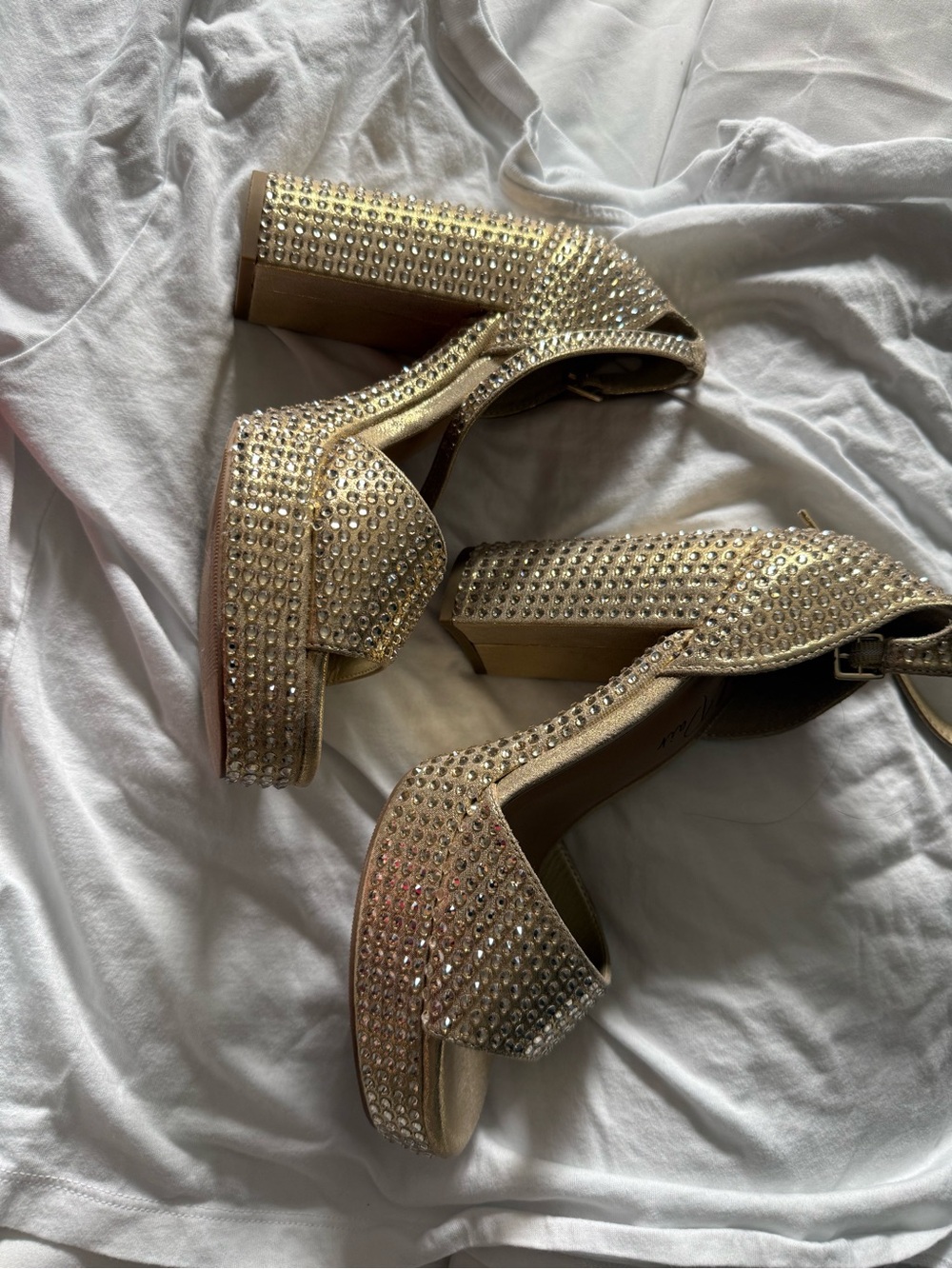 Wild Pair Gold Crystal-Embellished Platform Heels